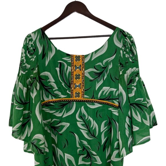 Anthropologie Vanessa Virginia Musa Dress 8 Green Tropical Mini Flare Sleeve - Picture 5 of 12